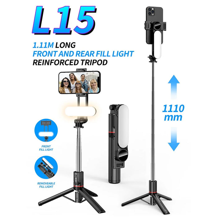 L15 Portable Fill Light Selfie Stick Wireless Bluetooth-compatible Remote Control Tripod Stand for 8-Pin Android Cell Phones - 2
