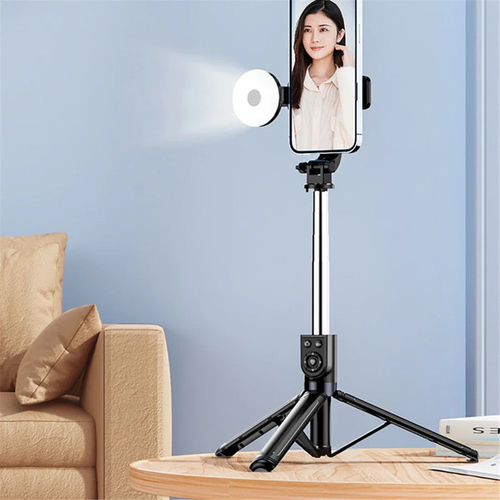 Z14 Pro 140cm Telescopic Tripod Stand with Fill Light Wireless Bluetooth-compatible Selfie Stick - Black - 2