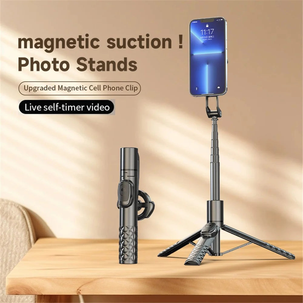A67P-C Magnetic Phone Holder Tripod Aluminum Alloy+ABS Extendable Bluetooth-compatible Selfie Stick - 3