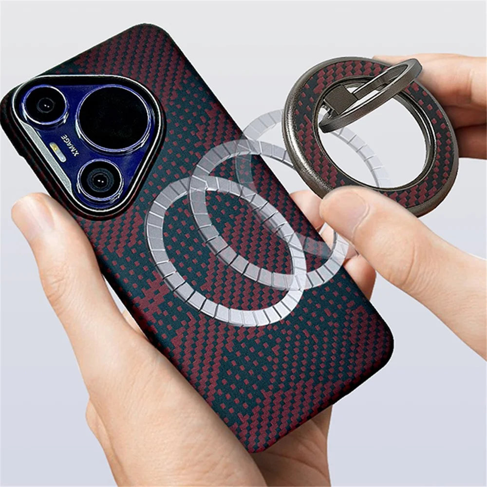 Aramid Fiber Magnetic Kickstand for Cell Phone Finger Ring Grip Holder - Camo Red - 3