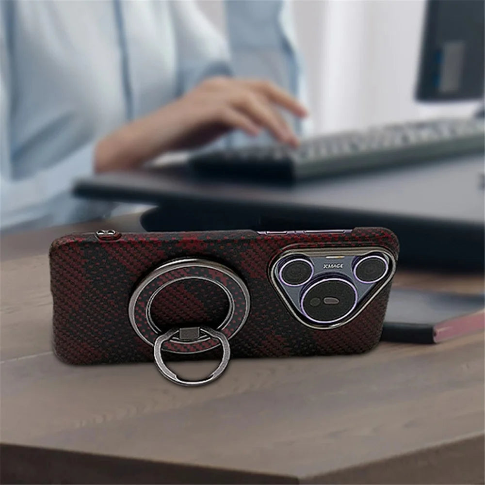 Aramid Fiber Magnetic Kickstand for Cell Phone Finger Ring Grip Holder - Camo Red - 4