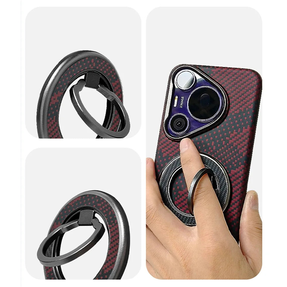 Aramid Fiber Magnetic Kickstand for Cell Phone Finger Ring Grip Holder - Camo Red - 6