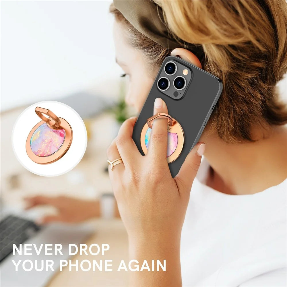AHASTYLE DD-01 Phone Ring Holder Aluminum Alloy Phone Grip Stand Adjustable Angle - White Marble - 4