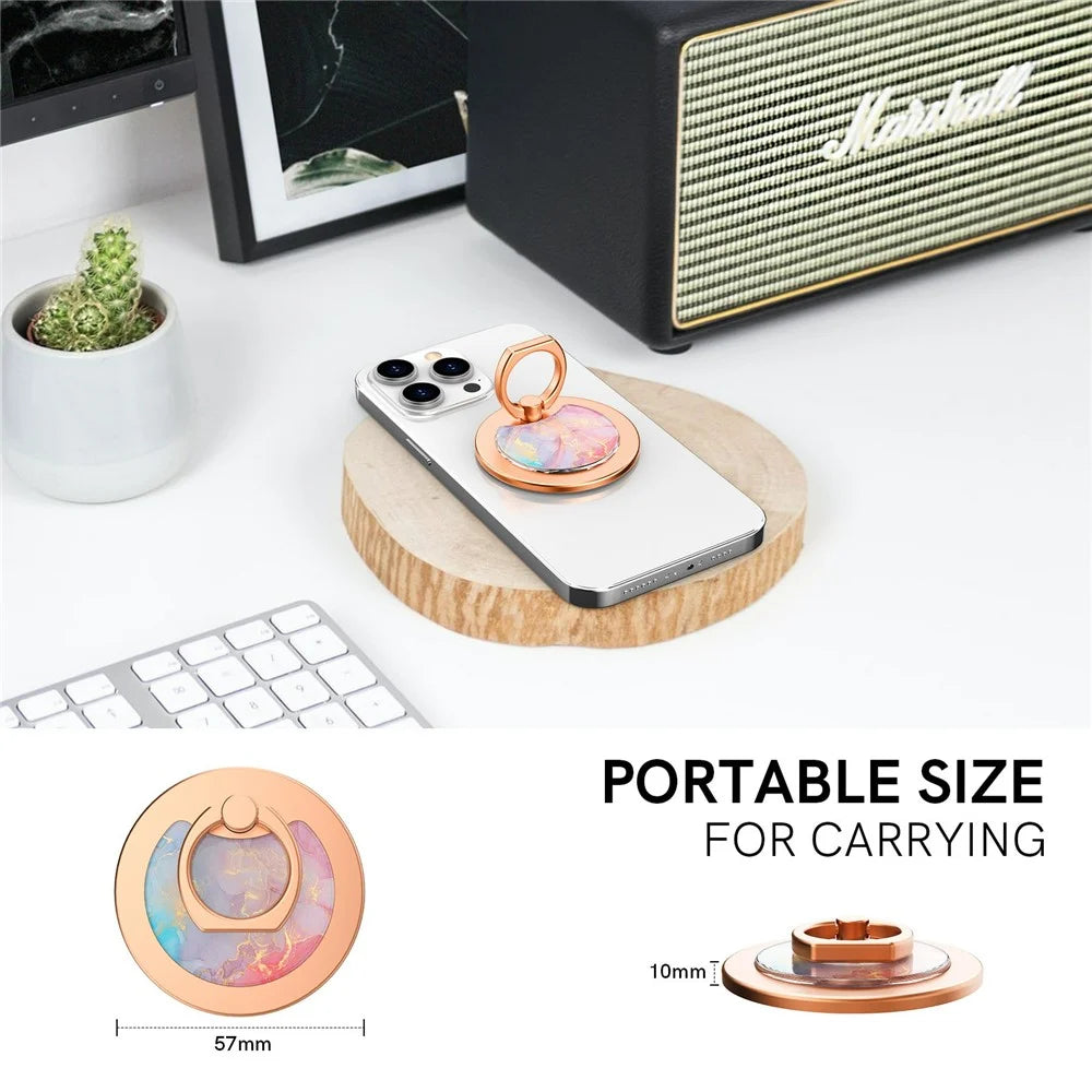 AHASTYLE DD-01 Phone Ring Holder Aluminum Alloy Phone Grip Stand Adjustable Angle - White Marble - 6