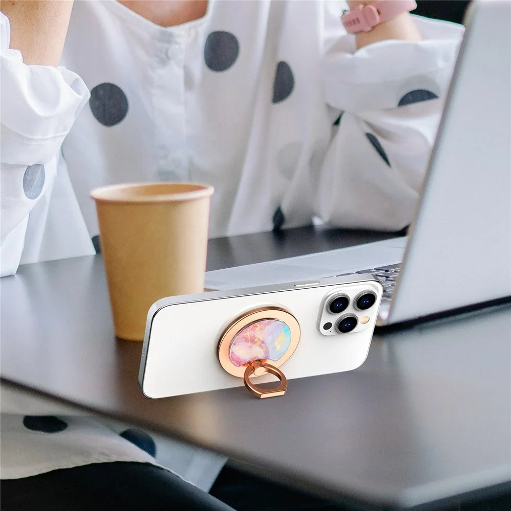 AHASTYLE DD-01 Phone Ring Holder Aluminum Alloy Phone Grip Stand Adjustable Angle - White Marble - 7