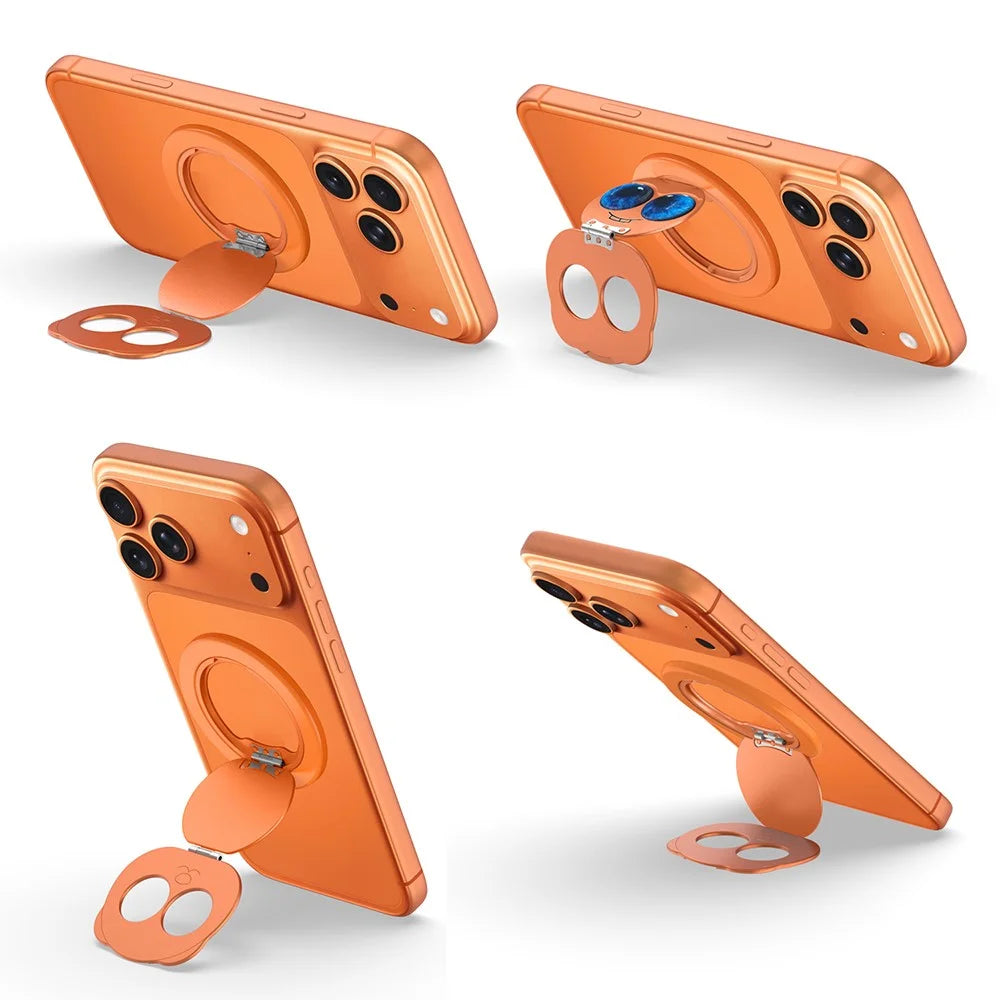 Panda Magnetic Foldable Stand 360° Strong Magnet Rotating Stress Relief Holder For All Flat Phone Cases or Phones - Orange - 4