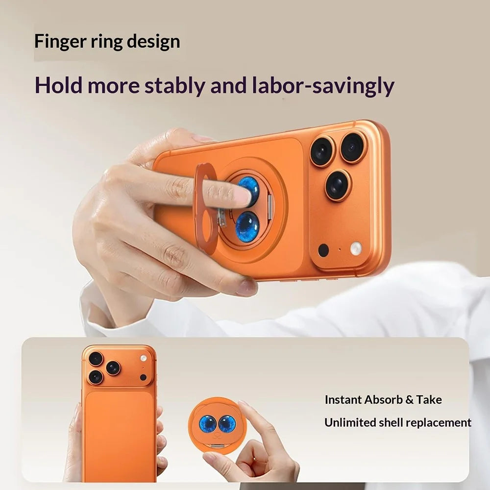 Panda Magnetic Foldable Stand 360° Strong Magnet Rotating Stress Relief Holder For All Flat Phone Cases or Phones - Orange - 5