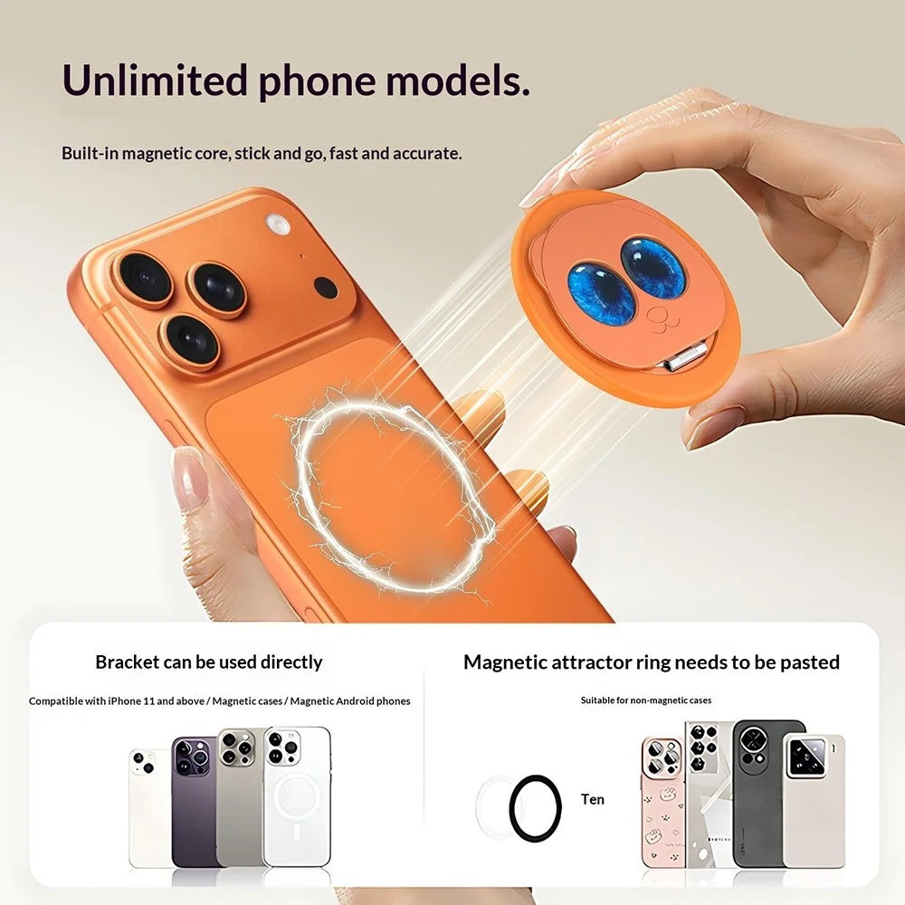 Panda Magnetic Foldable Stand 360° Strong Magnet Rotating Stress Relief Holder For All Flat Phone Cases or Phones - Orange - 7