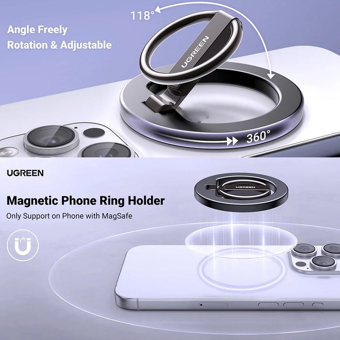 UGREEN LP705 25355 Magnetic Phone Back Kickstand Grip Ring Holder Rotatable Portable Desk Mount - 5