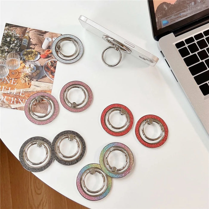 Phone Ring Kickstand Magnetic Glitter Ring Holder Zinc Alloy 360 Rotating Phone Gript - Glitter Black - 4