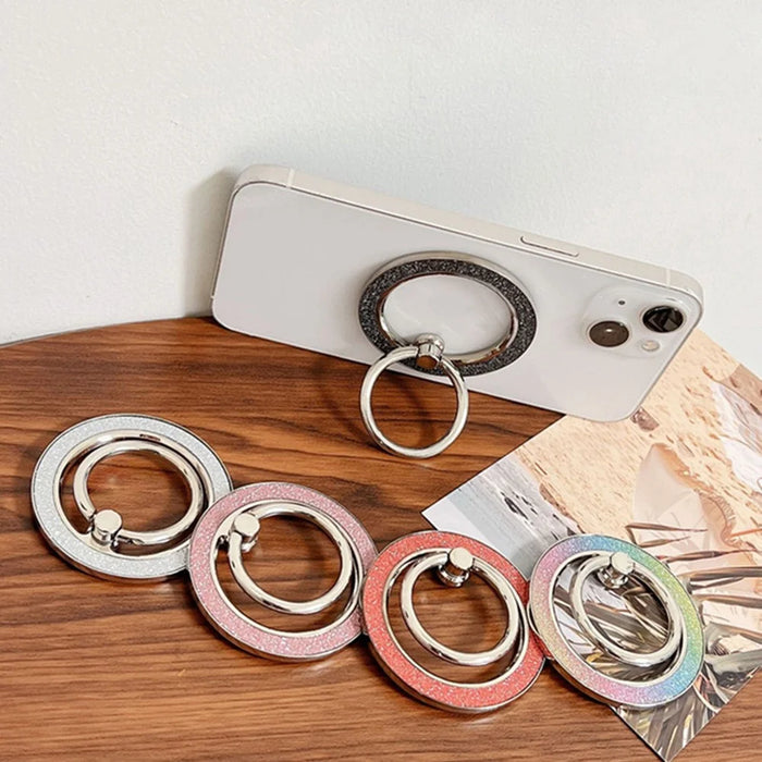 Phone Ring Kickstand Magnetic Glitter Ring Holder Zinc Alloy 360 Rotating Phone Gript - Glitter Black - 5