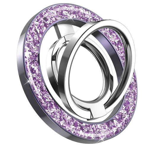 Tri-fold Phone Ring Kickstand Magnetic Ultra-thin Shiny Alloy Finger Ring Holder - Purple - 1