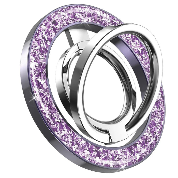 Tri-fold Phone Ring Kickstand Magnetic Ultra-thin Shiny Alloy Finger Ring Holder - Purple - 1