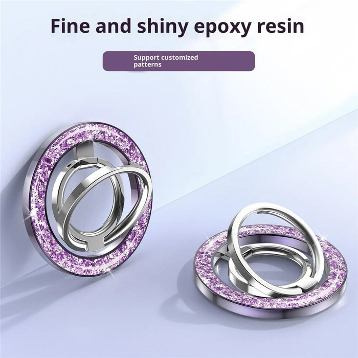 Tri-fold Phone Ring Kickstand Magnetic Ultra-thin Shiny Alloy Finger Ring Holder - Purple - 2