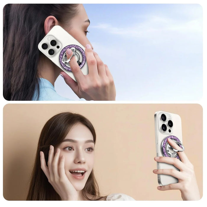 Tri-fold Phone Ring Kickstand Magnetic Ultra-thin Shiny Alloy Finger Ring Holder - Purple - 3