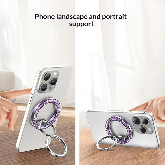 Tri-fold Phone Ring Kickstand Magnetic Ultra-thin Shiny Alloy Finger Ring Holder - Purple - 4