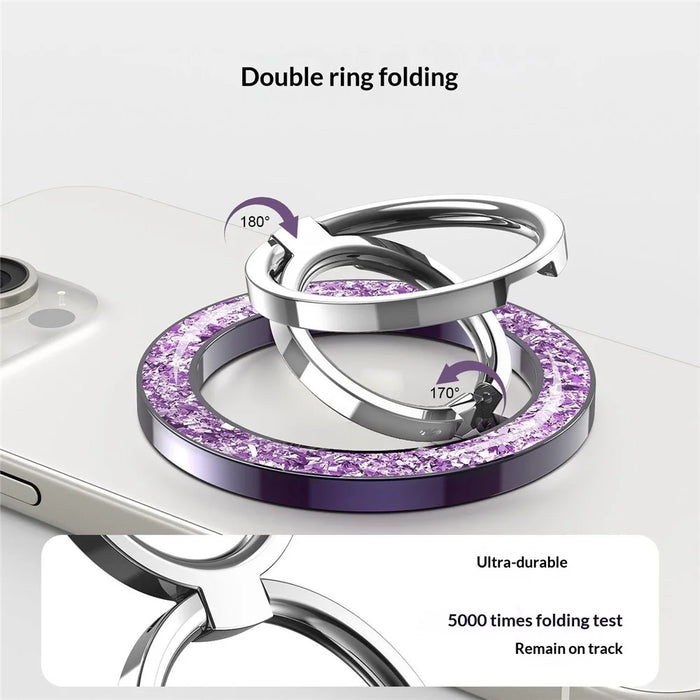 Tri-fold Phone Ring Kickstand Magnetic Ultra-thin Shiny Alloy Finger Ring Holder - Purple - 5