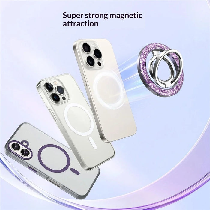 Tri-fold Phone Ring Kickstand Magnetic Ultra-thin Shiny Alloy Finger Ring Holder - Purple - 6