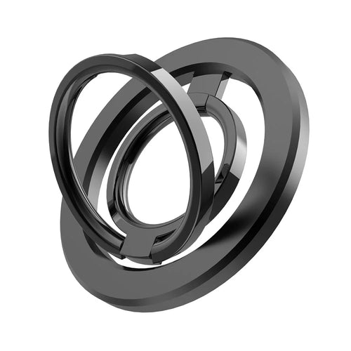 Double Ring Double Sided Magnetic Phone Ring Holder Ultra Strong Magnets 180° Flip Kickstand - Black - 1