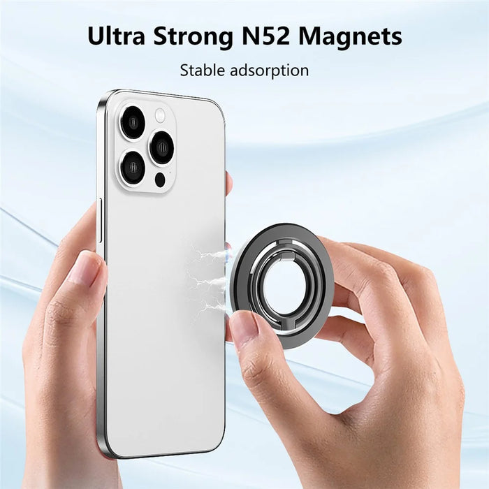 Double Ring Double Sided Magnetic Phone Ring Holder Ultra Strong Magnets 180° Flip Kickstand - Black - 3