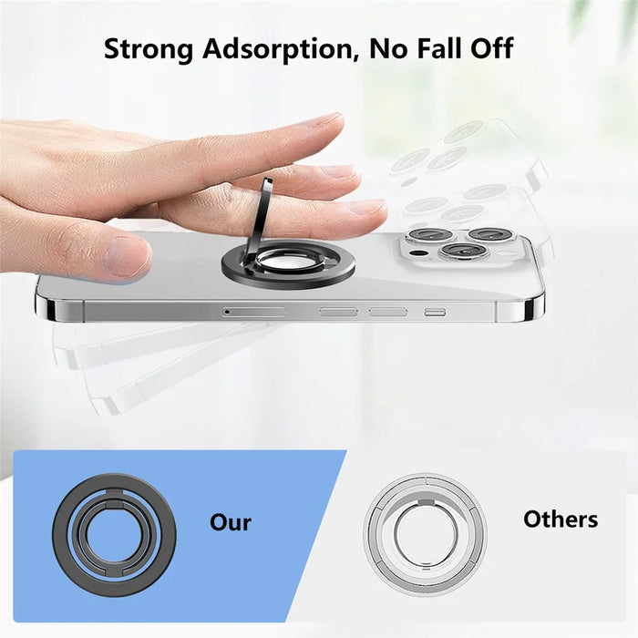 Double Ring Double Sided Magnetic Phone Ring Holder Ultra Strong Magnets 180° Flip Kickstand - Black - 5