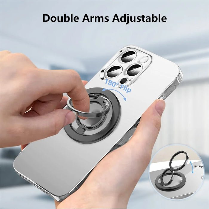 Double Ring Double Sided Magnetic Phone Ring Holder Ultra Strong Magnets 180° Flip Kickstand - Black - 6