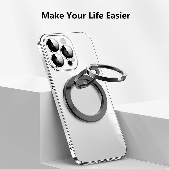 Double Ring Double Sided Magnetic Phone Ring Holder Ultra Strong Magnets 180° Flip Kickstand - Black - 7