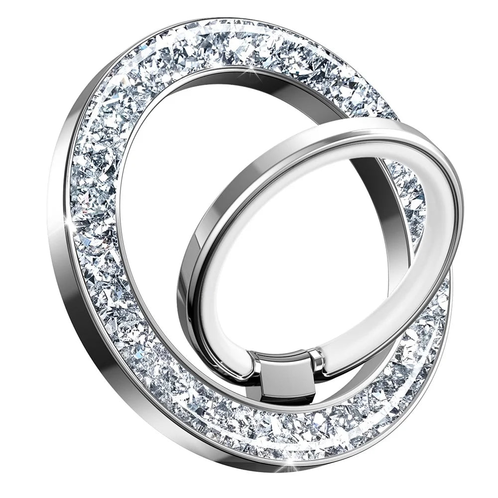 Phone Ring Holder Epoxy Glitter Crystal Diamond Ring Stand 125° Flip Ring Grip Desktop Kickstand - Silver - 1