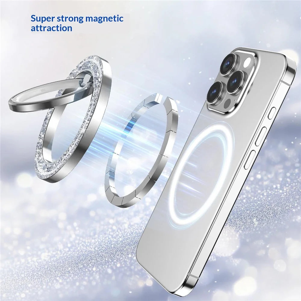 Phone Ring Holder Epoxy Glitter Crystal Diamond Ring Stand 125° Flip Ring Grip Desktop Kickstand - Silver - 4
