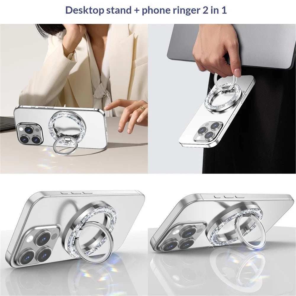 Phone Ring Holder Epoxy Glitter Crystal Diamond Ring Stand 125° Flip Ring Grip Desktop Kickstand - Silver - 5