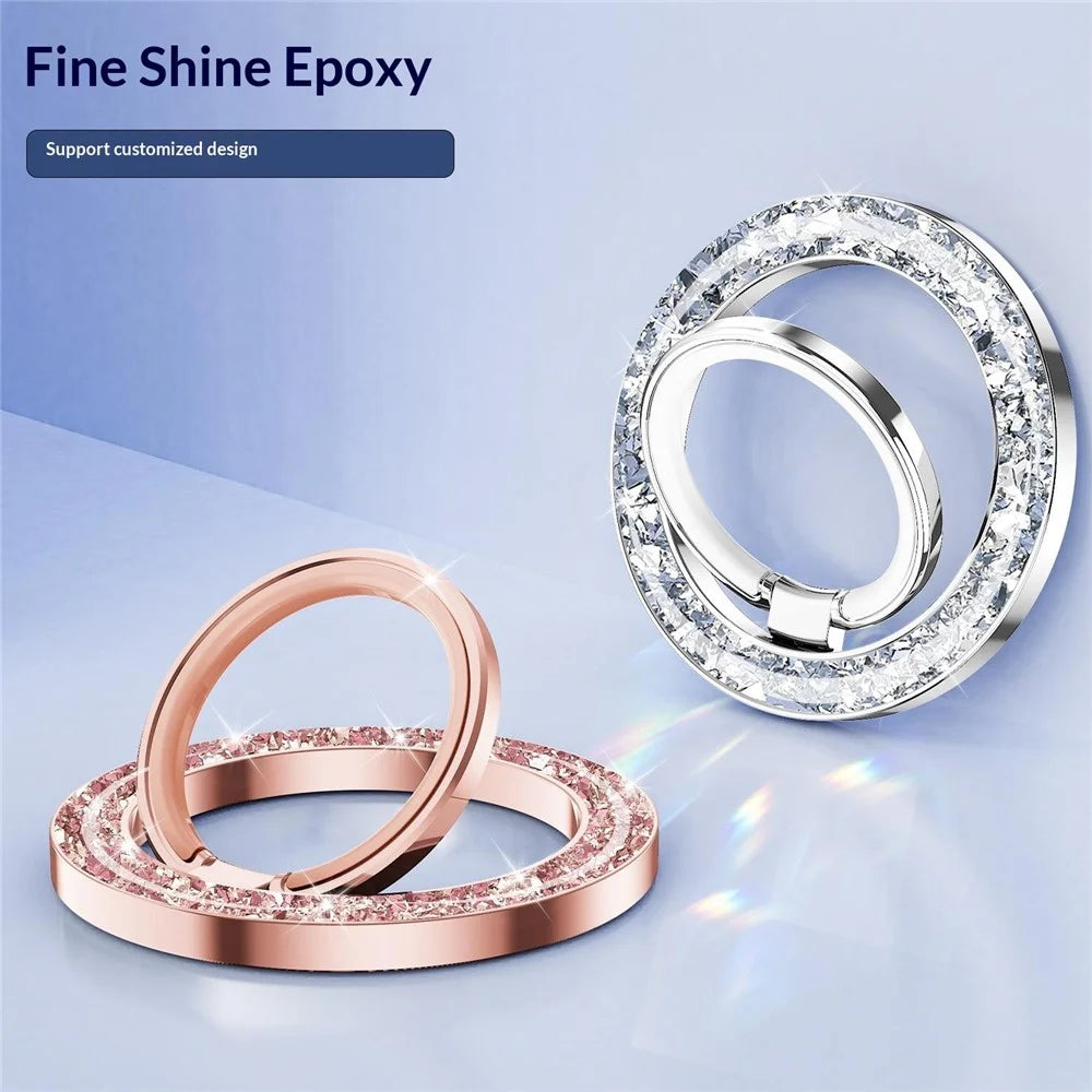 Phone Ring Holder Epoxy Glitter Crystal Diamond Ring Stand 125° Flip Ring Grip Desktop Kickstand - Silver - 6