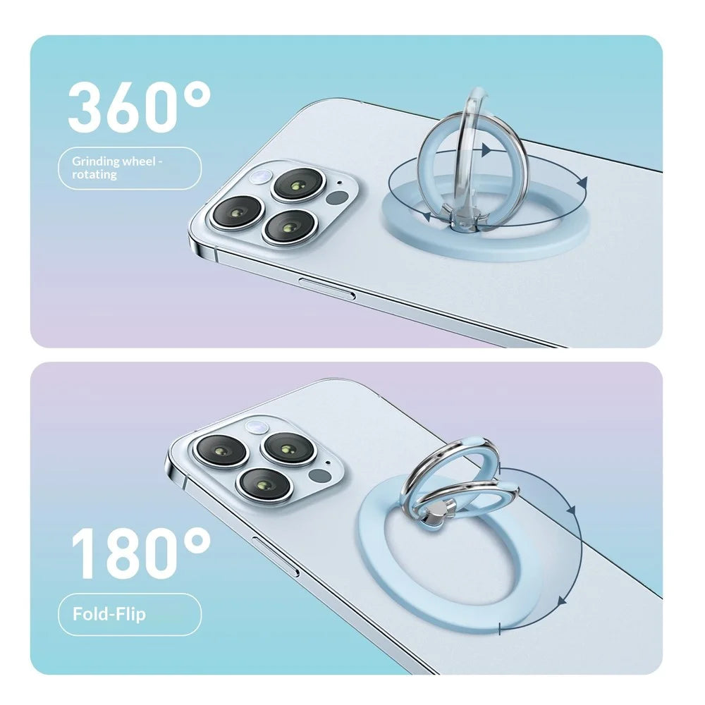 Silicone Feel Magnetic Phone Ring Stand 360° Rotation Foldable Finger Grip Holder Kickstand - Baby Blue - 4