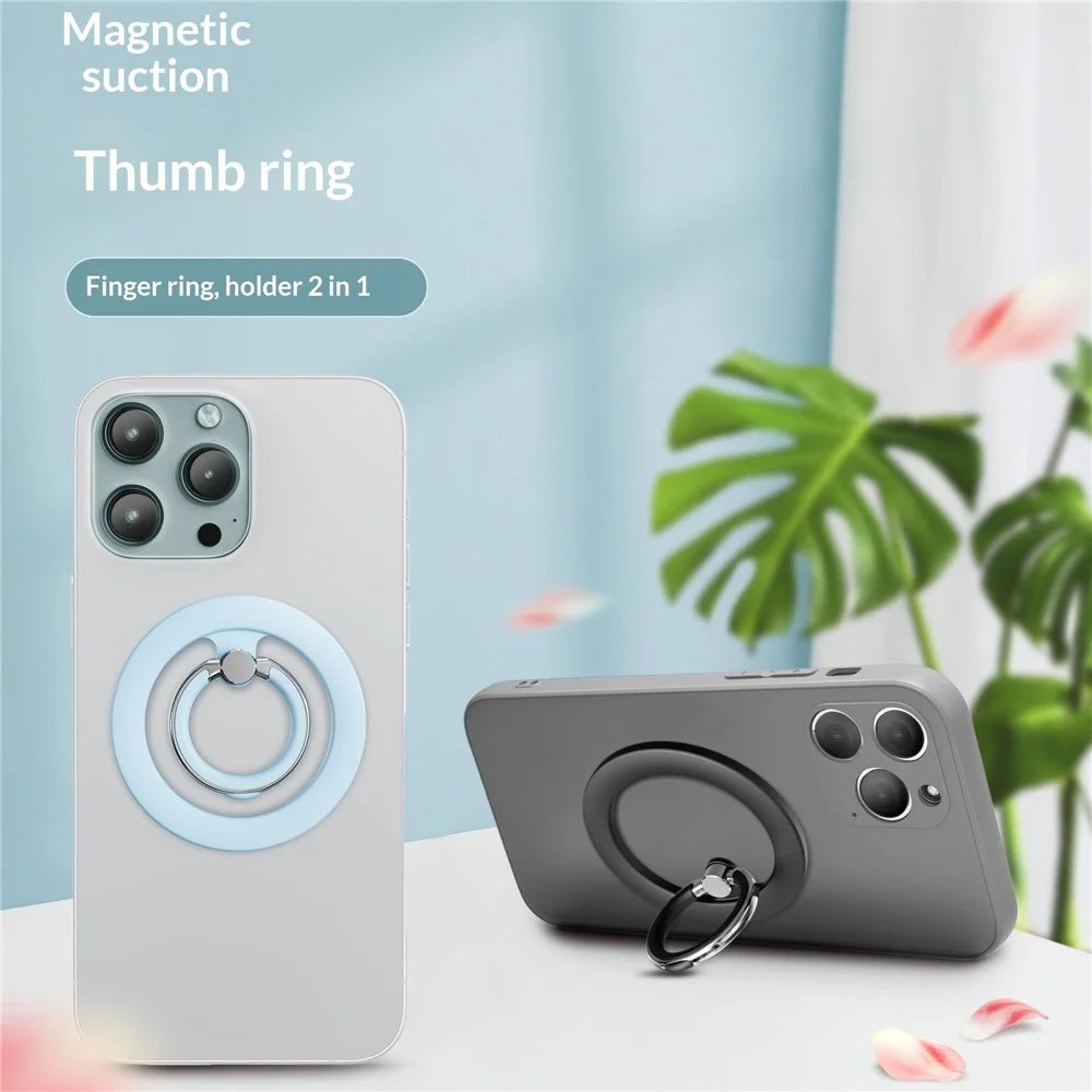 Silicone Feel Magnetic Phone Ring Stand 360° Rotation Foldable Finger Grip Holder Kickstand - Baby Blue - 5