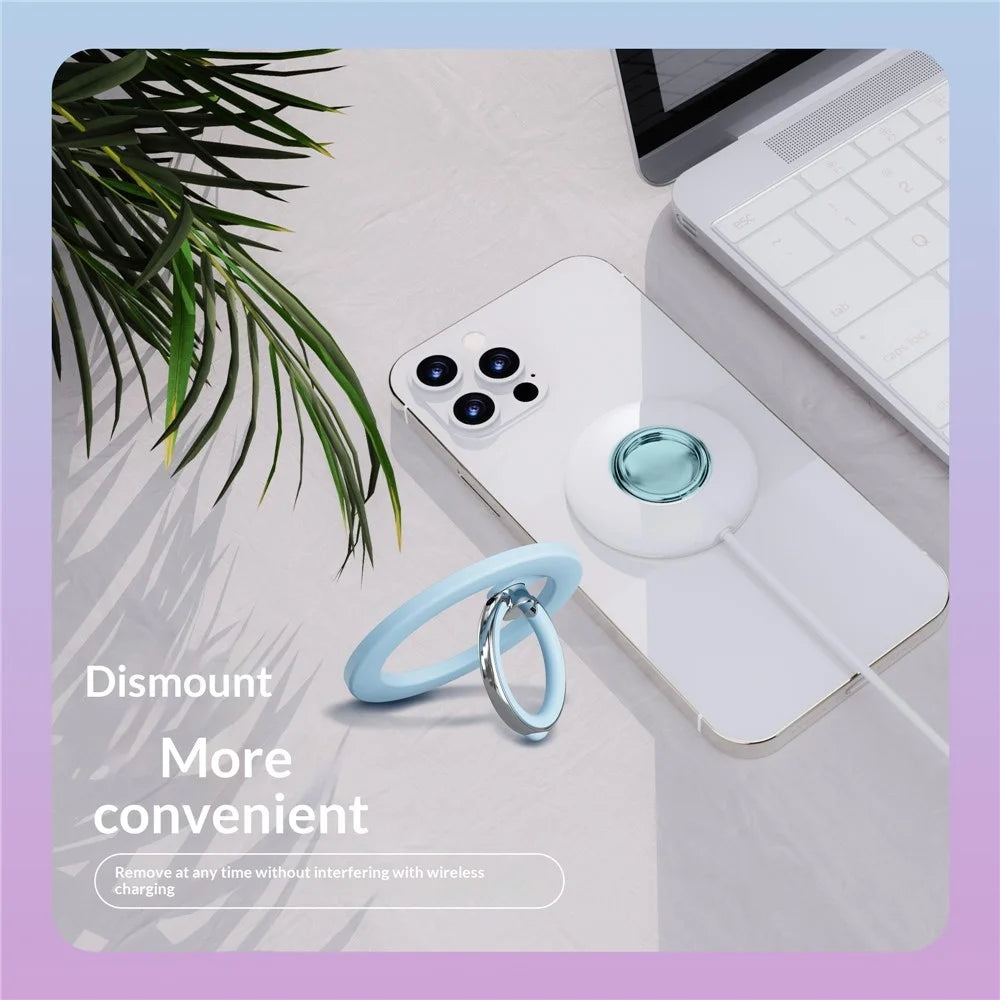 Silicone Feel Magnetic Phone Ring Stand 360° Rotation Foldable Finger Grip Holder Kickstand - Baby Blue - 6