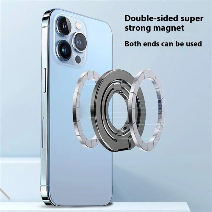 MP-38 Dual Ring Magnetic Phone Stand 125° Rotation Desktop Holder Double Sided Strong Magnet Phone Kickstand - Silver - 5