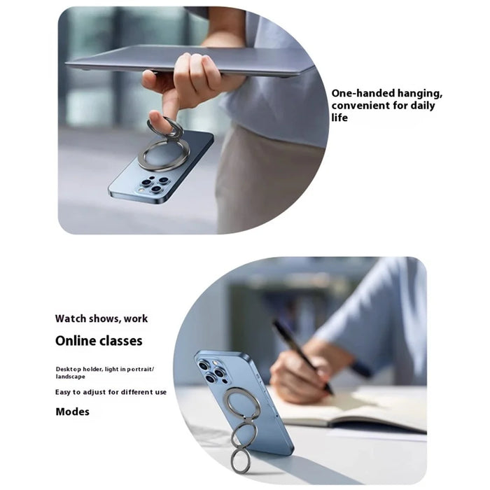 MP-38 Dual Ring Magnetic Phone Stand 125° Rotation Desktop Holder Double Sided Strong Magnet Phone Kickstand - Silver - 6