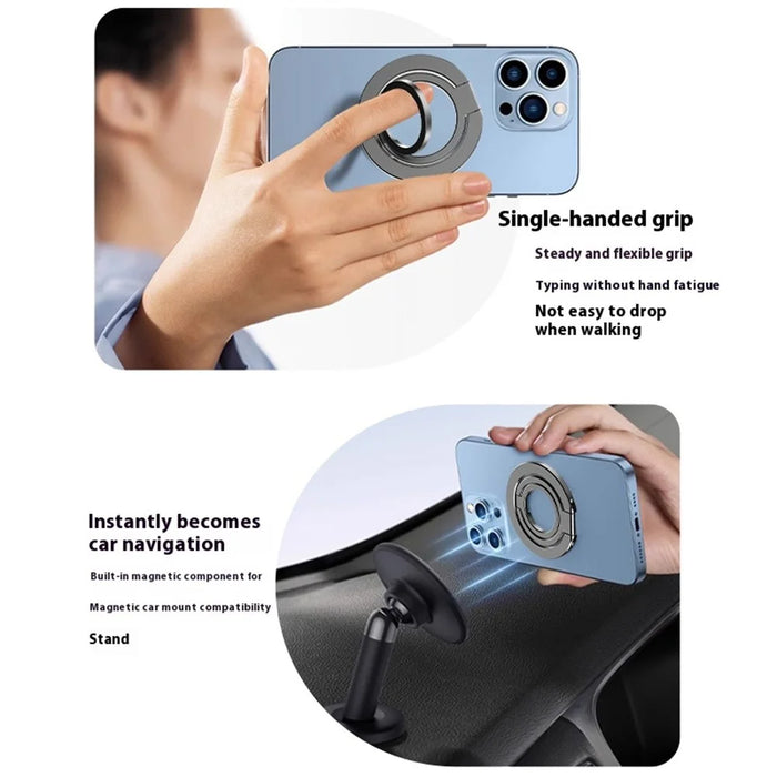 MP-38 Dual Ring Magnetic Phone Stand 125° Rotation Desktop Holder Double Sided Strong Magnet Phone Kickstand - Silver - 7