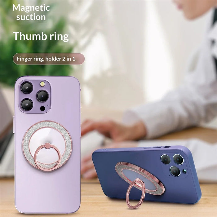 Glitter Magnetic Ring Holder Stand 360° Rotating Phone Grip Finger Ring Kickstand - Gold - 2