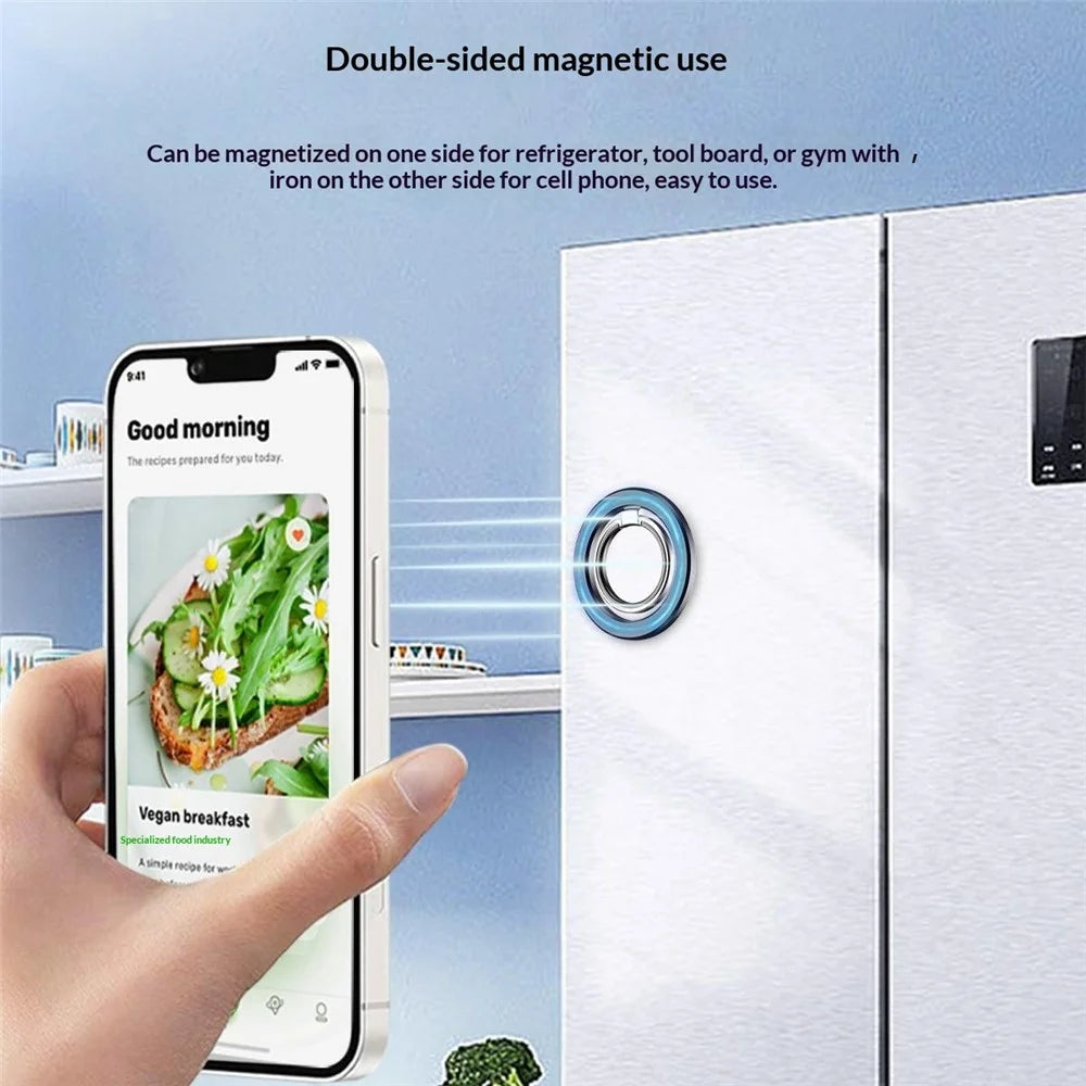 MP-25 Dual Side Magnetic Phone Ring Holder Finger Stand 180° Flip Desktop Mount Kickstand - Black - 4