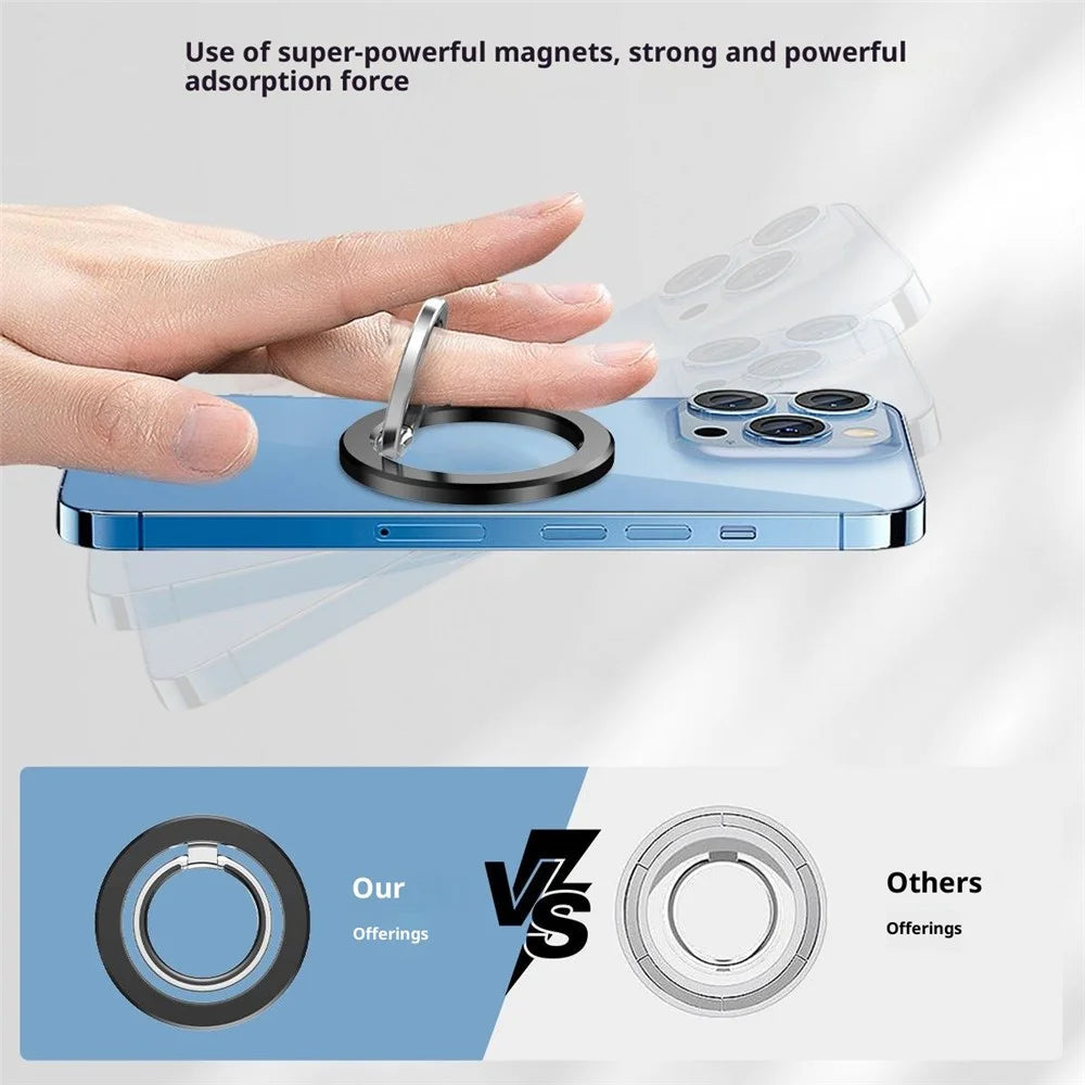 MP-25 Dual Side Magnetic Phone Ring Holder Finger Stand 180° Flip Desktop Mount Kickstand - Black - 5