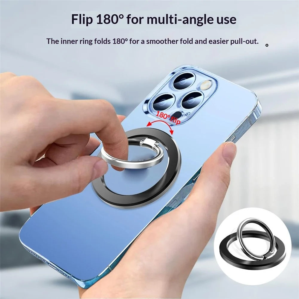 MP-25 Dual Side Magnetic Phone Ring Holder Finger Stand 180° Flip Desktop Mount Kickstand - Black - 6