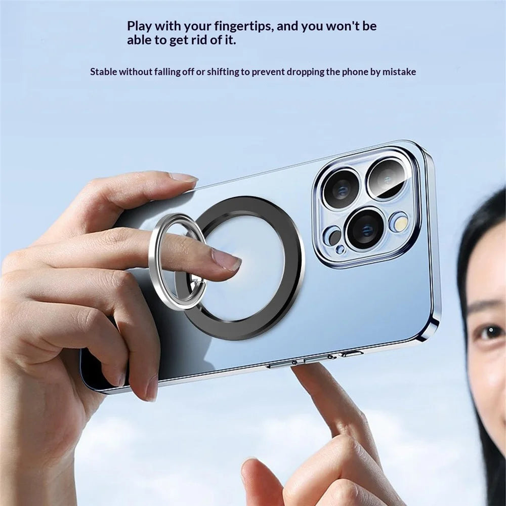 MP-25 Dual Side Magnetic Phone Ring Holder Finger Stand 180° Flip Desktop Mount Kickstand - Black - 7