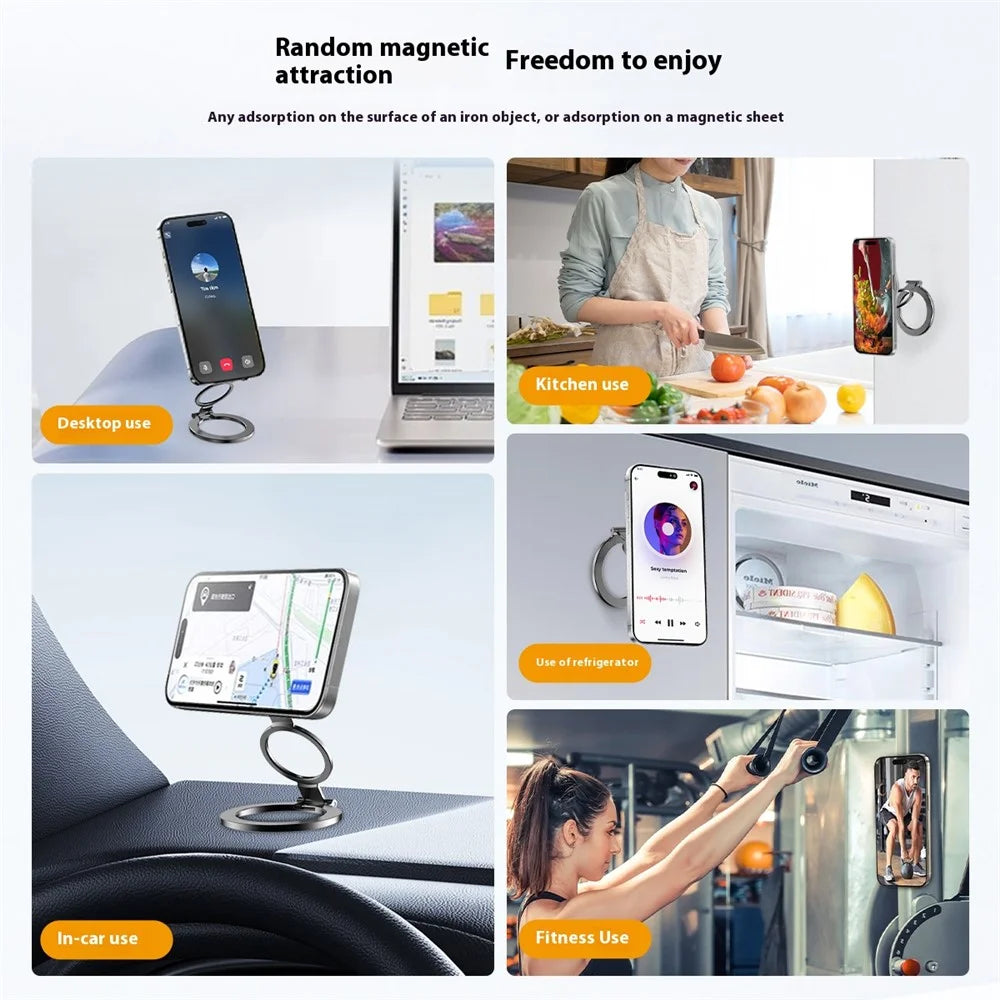 TS-01 Double-Sided Magnetic Phone Ring Holder Kickstand Multi-Angle Foldable Desktop Kickstand - Silver - 3