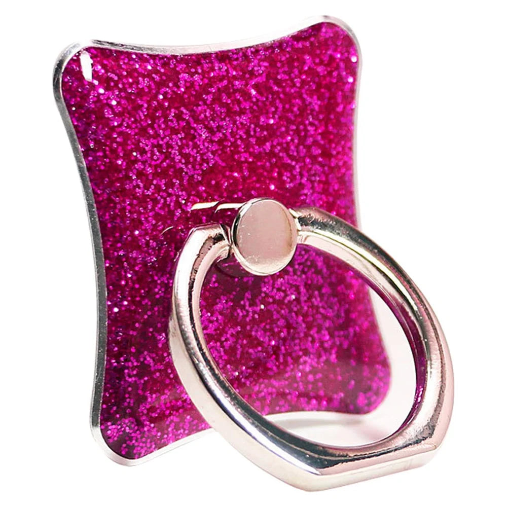 Glitter Cell Phone Kickstand Finger Ring Buckle Adhesive Phone Holder - Rose - 1