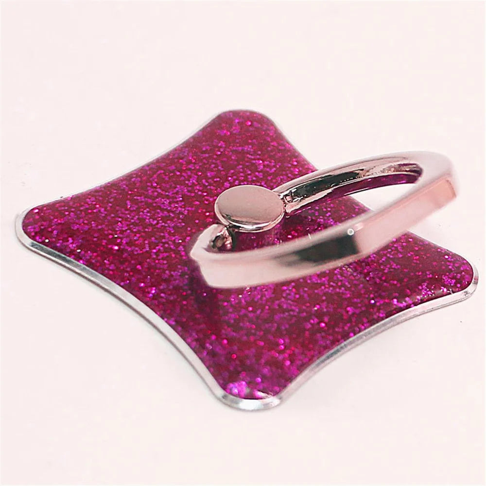 Glitter Cell Phone Kickstand Finger Ring Buckle Adhesive Phone Holder - Rose - 2