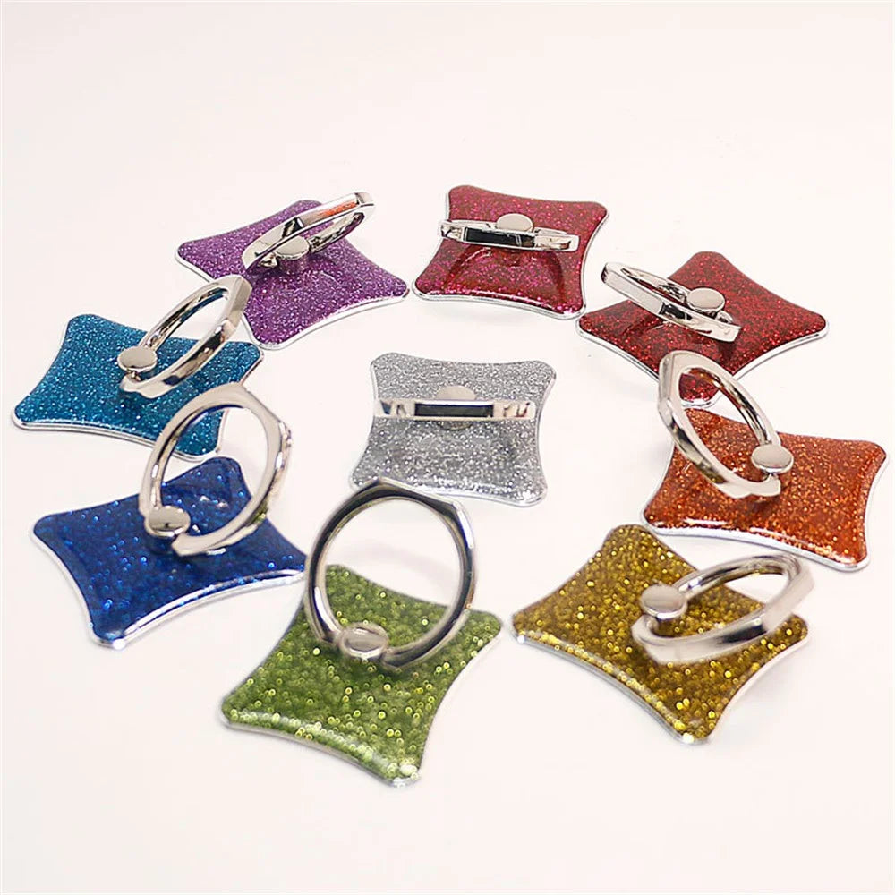 Glitter Cell Phone Kickstand Finger Ring Buckle Adhesive Phone Holder - Rose - 3