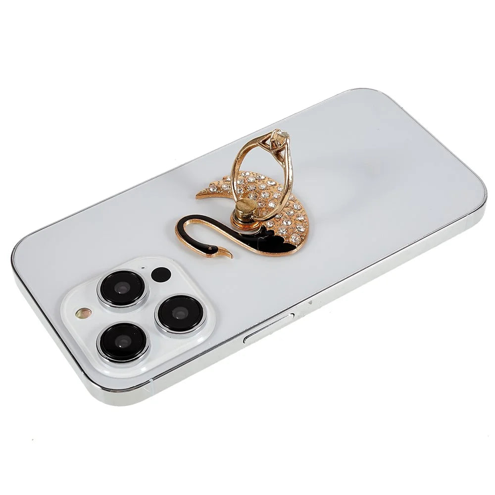 Swan Glitter Bling Phone Ring Holder Phone Ring Grip Rhinestone Stand Finger Kickstand Metal Back Grip - Black - 2