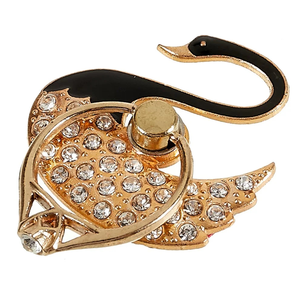 Swan Glitter Bling Phone Ring Holder Phone Ring Grip Rhinestone Stand Finger Kickstand Metal Back Grip - Black - 3