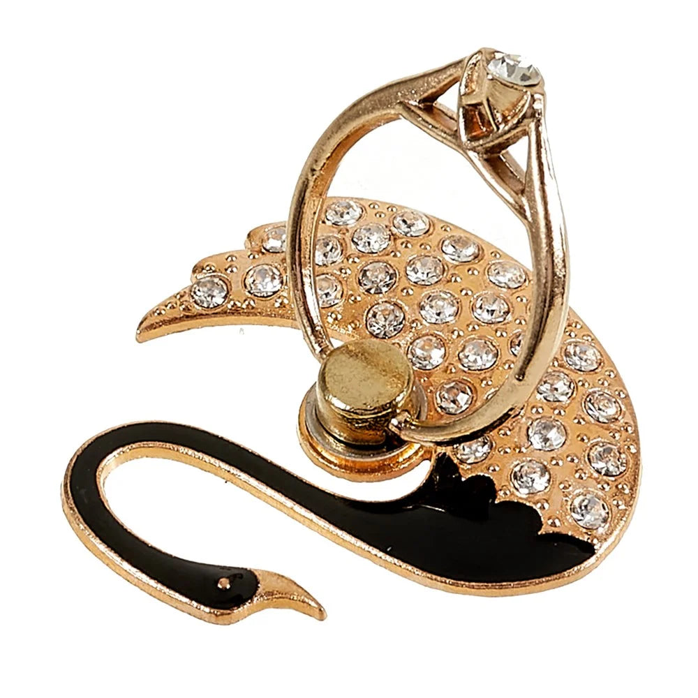 Swan Glitter Bling Phone Ring Holder Phone Ring Grip Rhinestone Stand Finger Kickstand Metal Back Grip - Black - 4