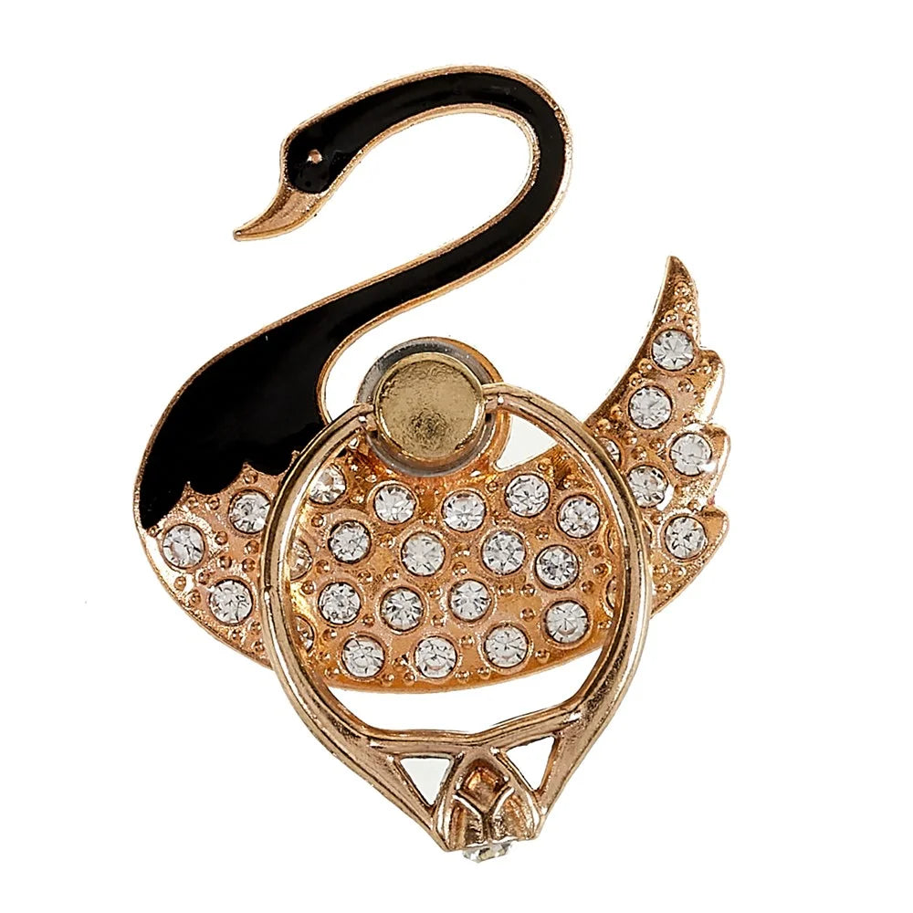Swan Glitter Bling Phone Ring Holder Phone Ring Grip Rhinestone Stand Finger Kickstand Metal Back Grip - Black - 5